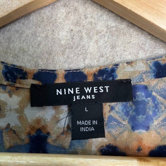 Nine West Multicolored Pattern Button Blouse‎ Chest Pockets Size Large - Picture 5 of 9